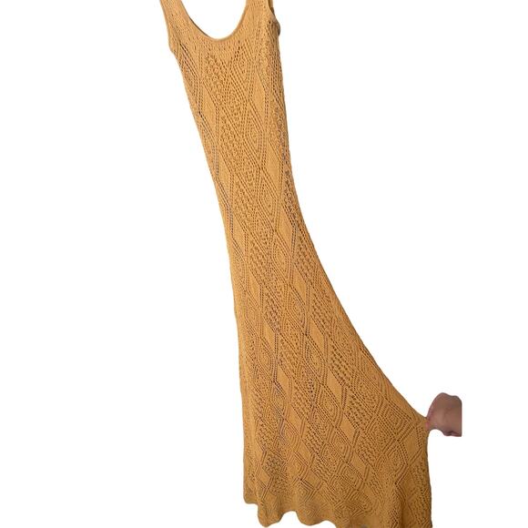 Ronny Kobo Alonia Maxi Dress Medium Gold Yellow Crochet Knit Boho Resort Travel - Picture 8 of 15